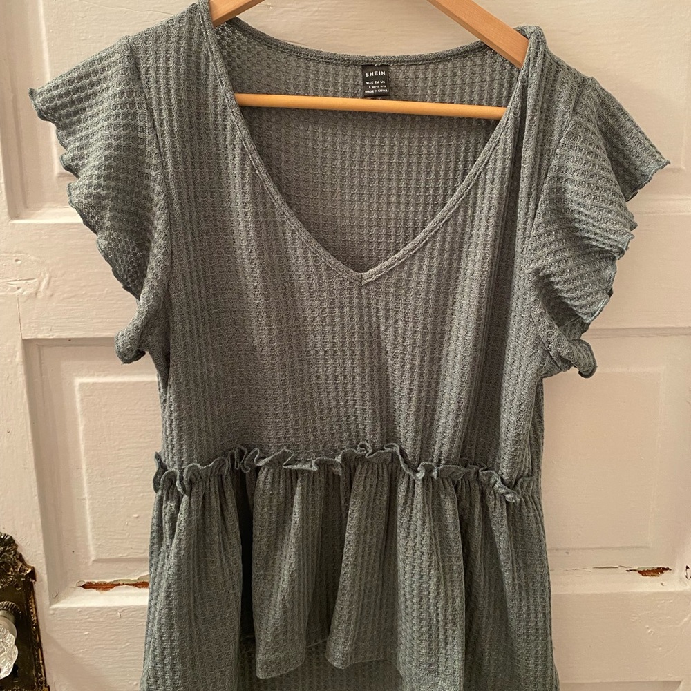 Waffle Knit Scoop Neck Blouse